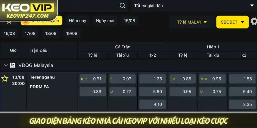 Kèo tài xỉu - Bí quyết soi kèo chuẩn từ chuyên gia Keovip 1 Giao diện bảng kèo nhà cái Keovip với nhiều loại kèo cược